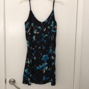 Spaghetti strap black and blue print dress